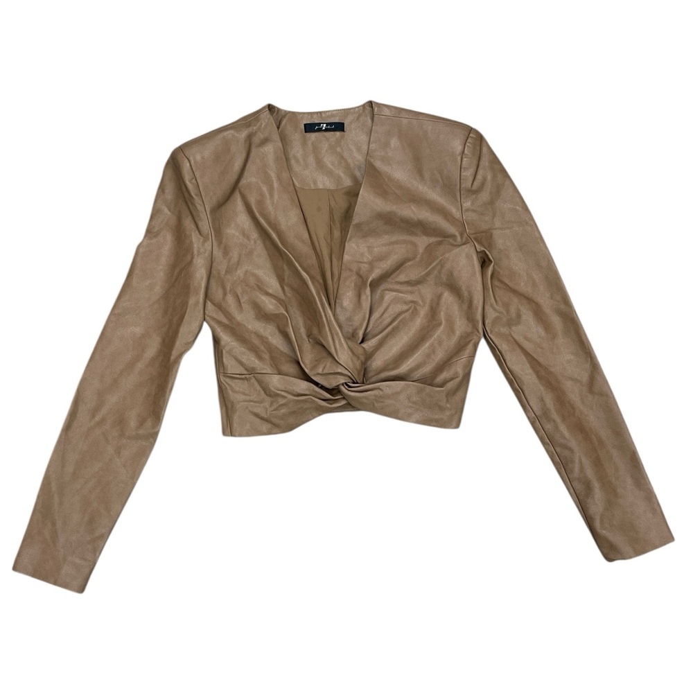 7 For All Mankind FauxLeather Long Sleeve Twist Front Crop Top